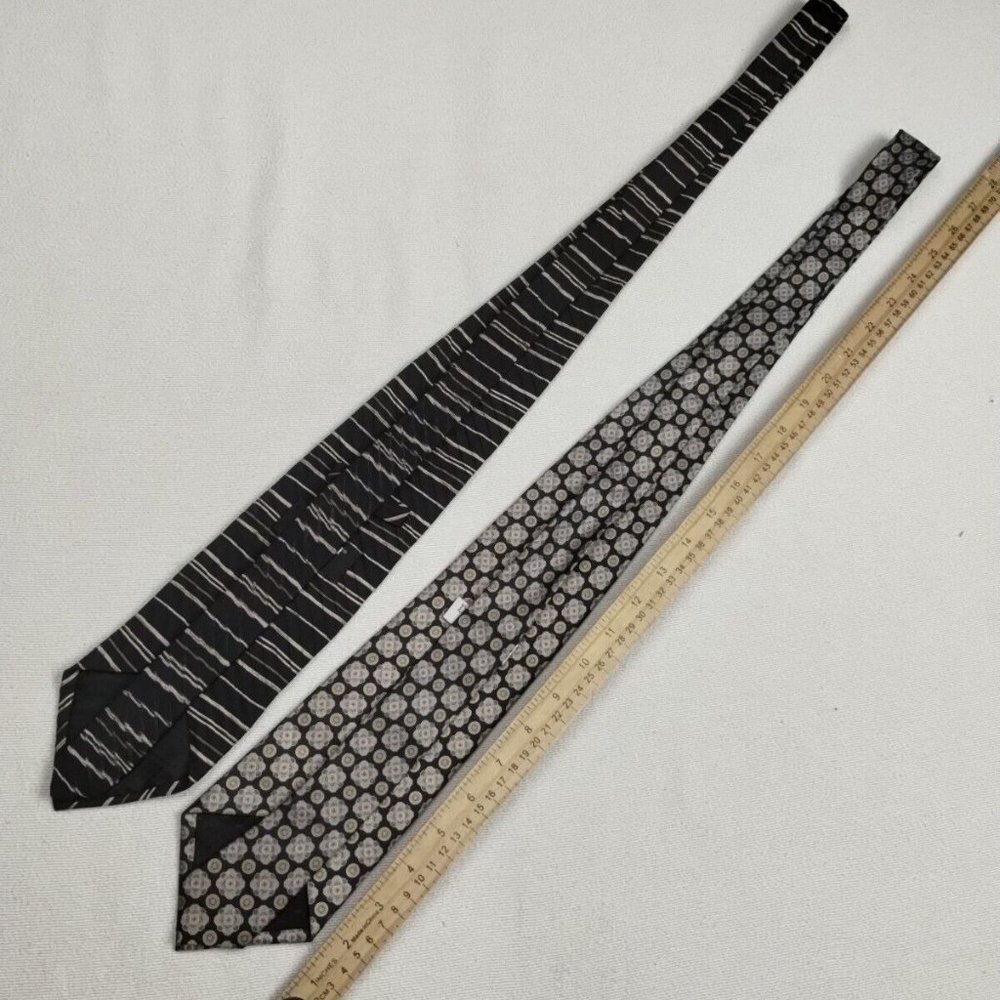 Lot Of 2 Black Fine Silk Ties Alfani UOMO Domenico Franco Striped Frame Pattern - Picture 3 of 8